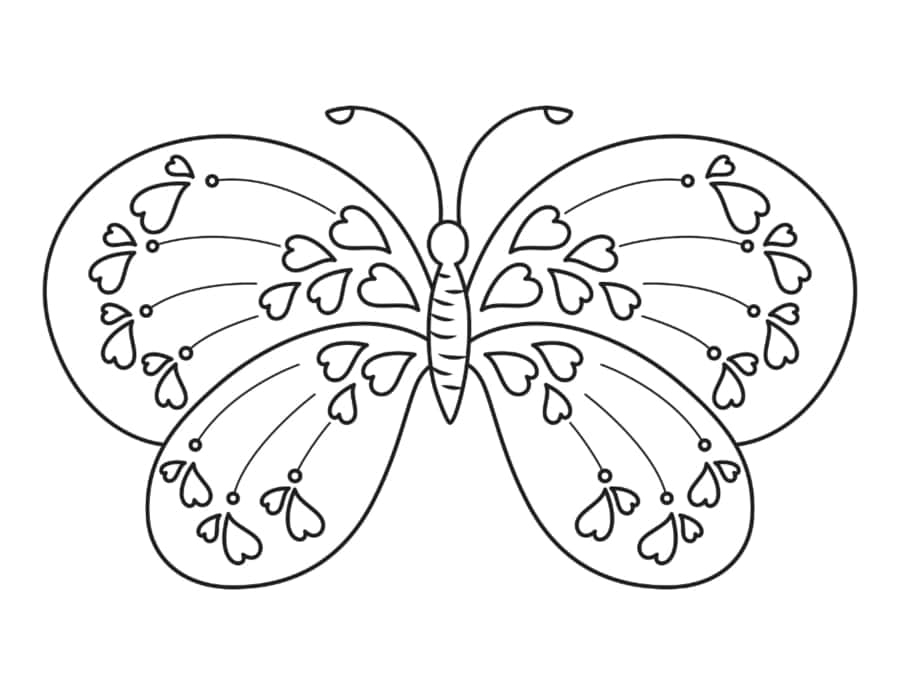 Butterfly Hearts Coloring Pdf Free Vectors